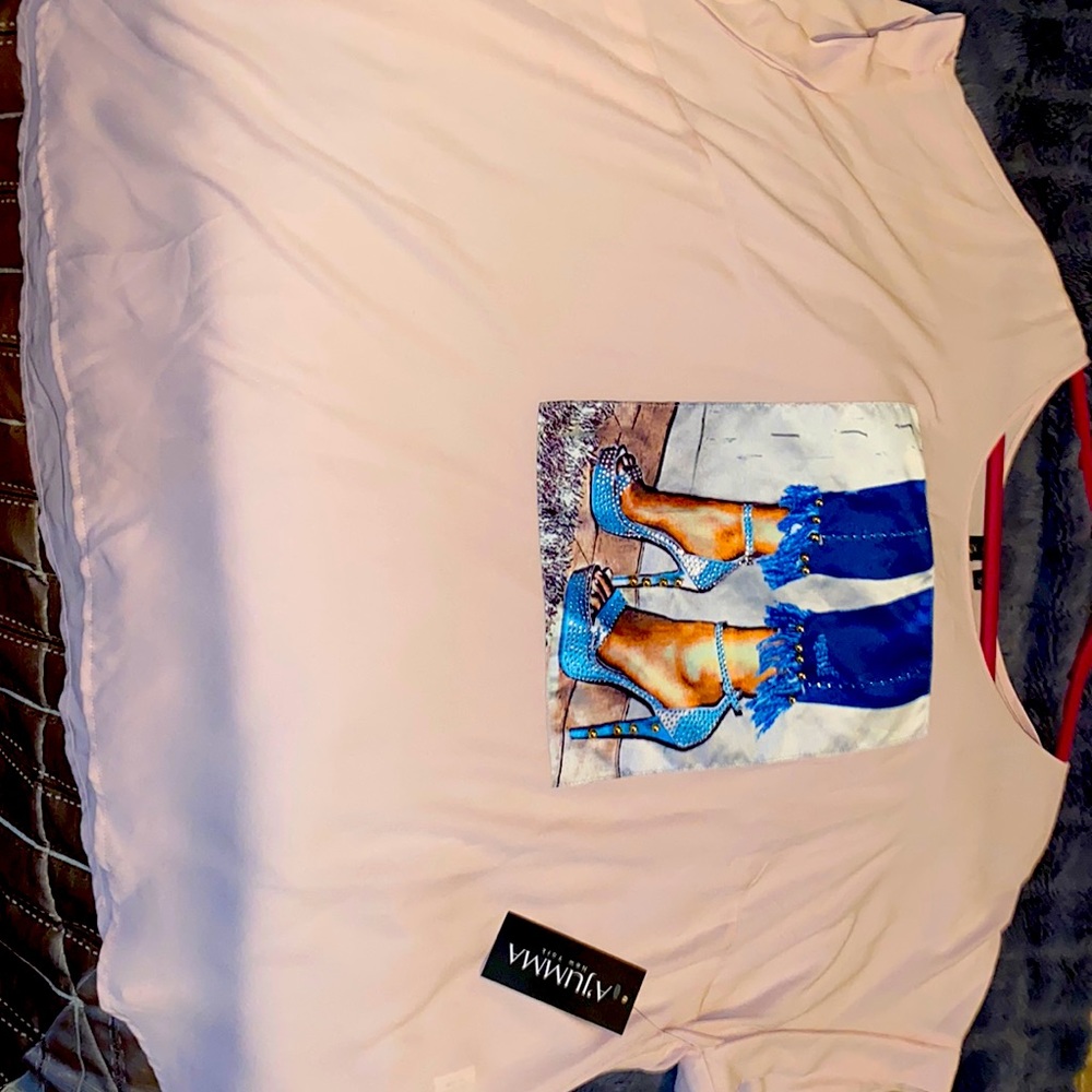 Pink and blue heels diamonds shirt